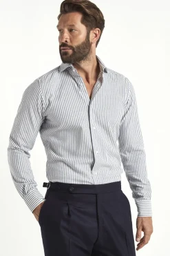 Chemise bleue rayée en coton et cachemire - Made in Italy