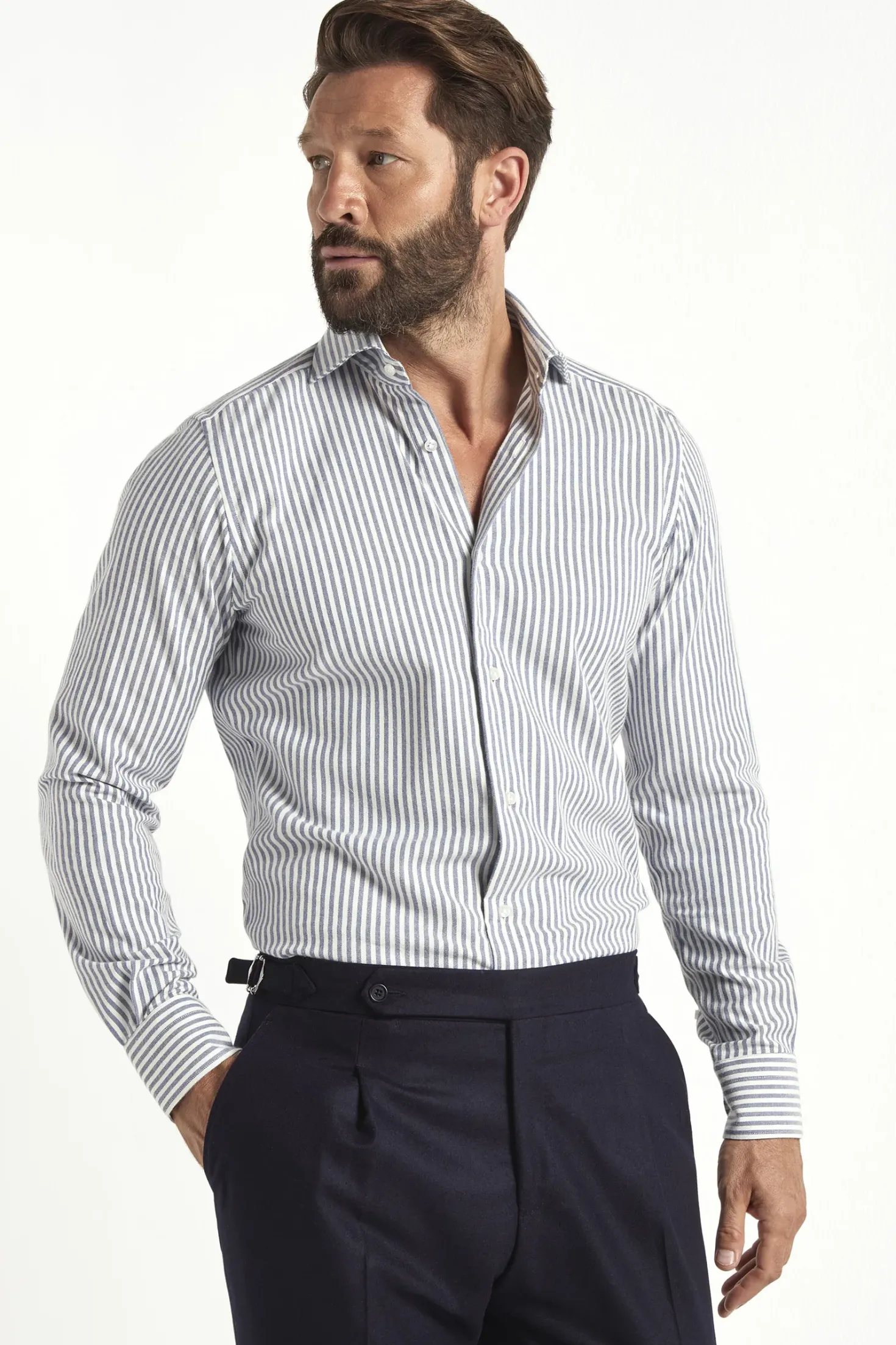 Chemise bleue rayée en coton et cachemire - Made in Italy