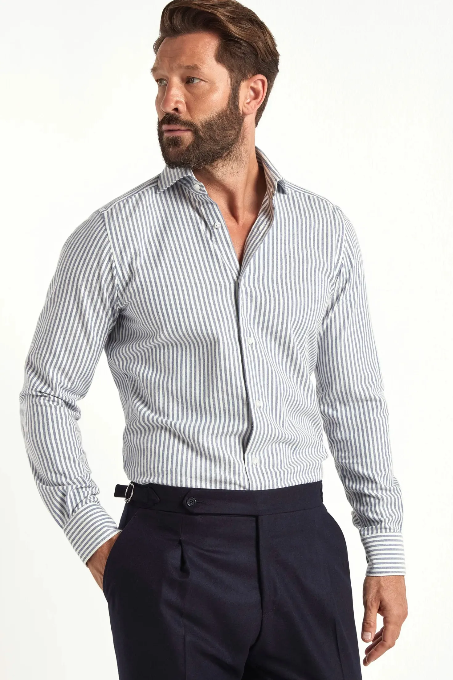 Chemise bleue rayée en coton et cachemire - Made in Italy