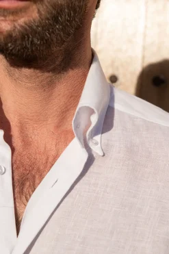 Chemise à col boutonné blanche en lin - Made in Italy