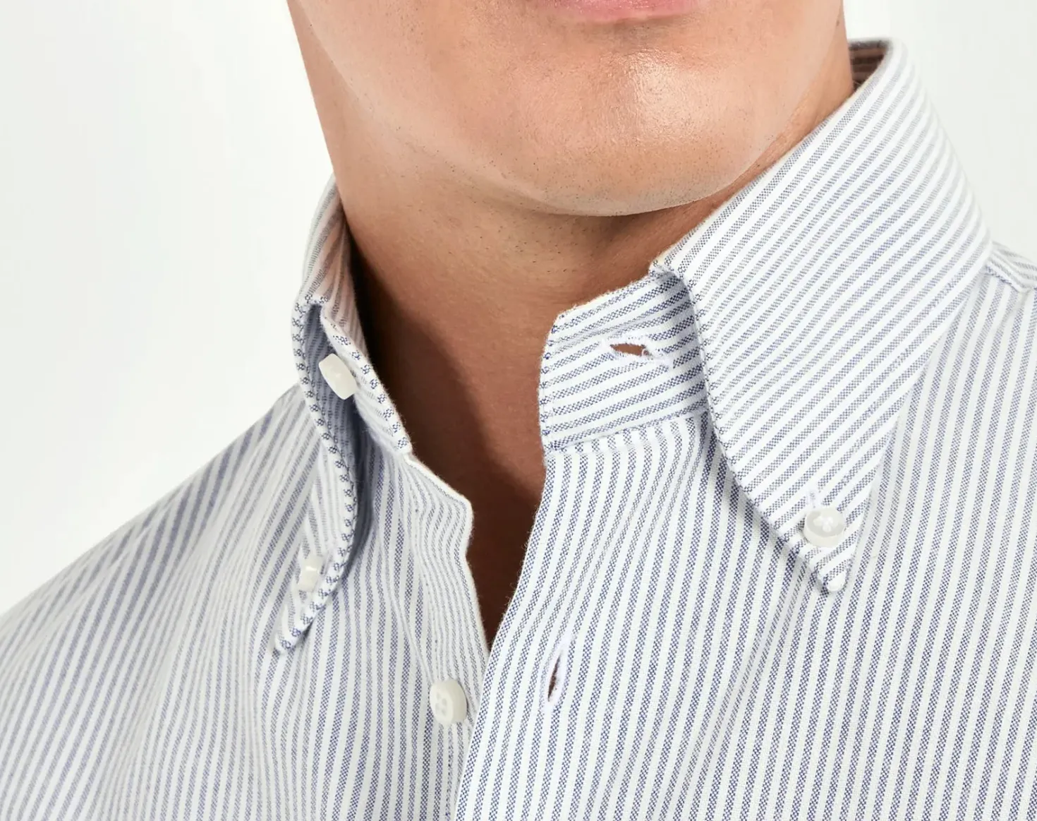 Chemise à col boutonné bleue rayée en coton brossé - Made in Italy