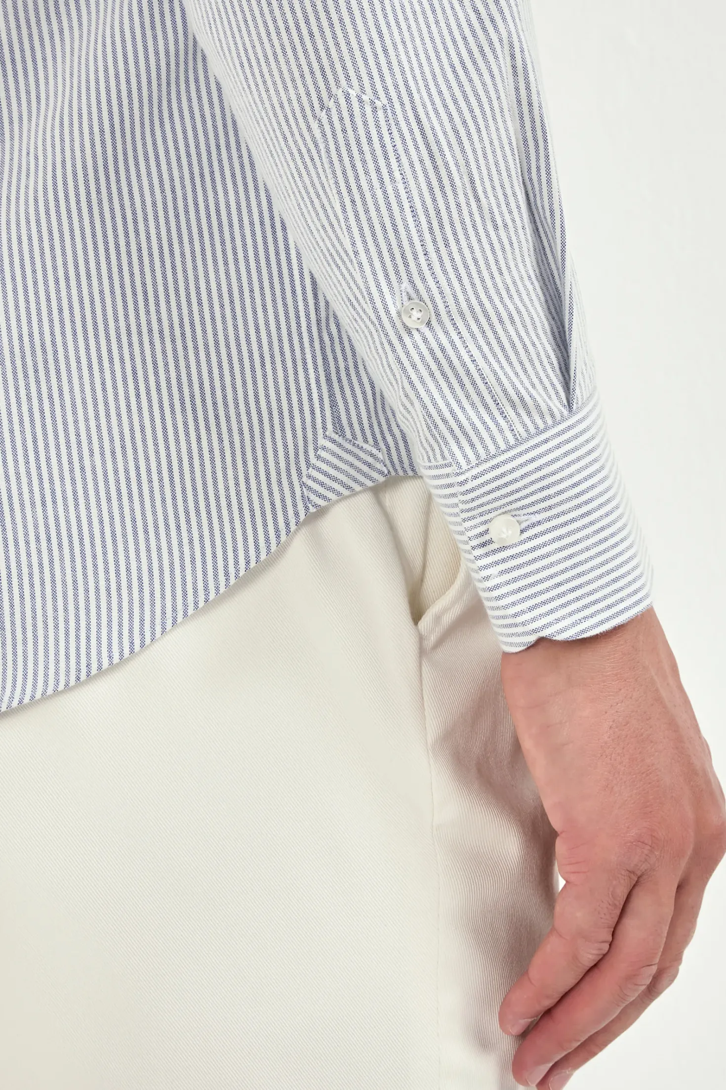 Chemise à col boutonné bleue rayée en coton brossé - Made in Italy