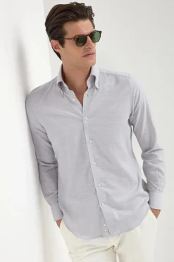 Chemise à col boutonné en chambray Stone - Made in Italy