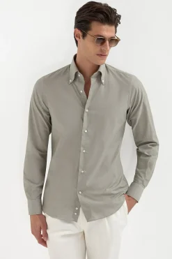 Chemise à col boutonné en chambray Sauge - Made in Italy