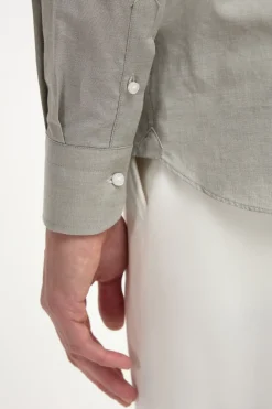 Chemise à col boutonné en chambray Sauge - Made in Italy