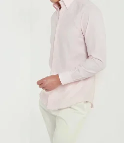 Chemise à col boutonné en chambray rose - Made in Italy