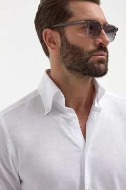 Chemise à col boutonné en chambray blanc - Made in Italy