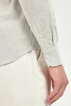Chemise à col boutonné grise rayée en coton brossé - Made in Italy
