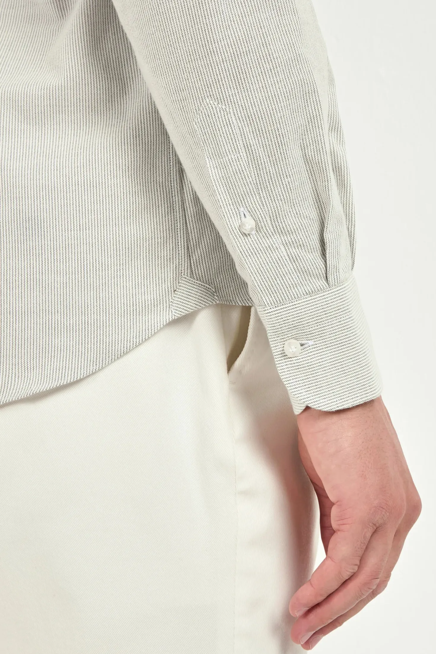 Chemise à col boutonné grise rayée en coton brossé - Made in Italy