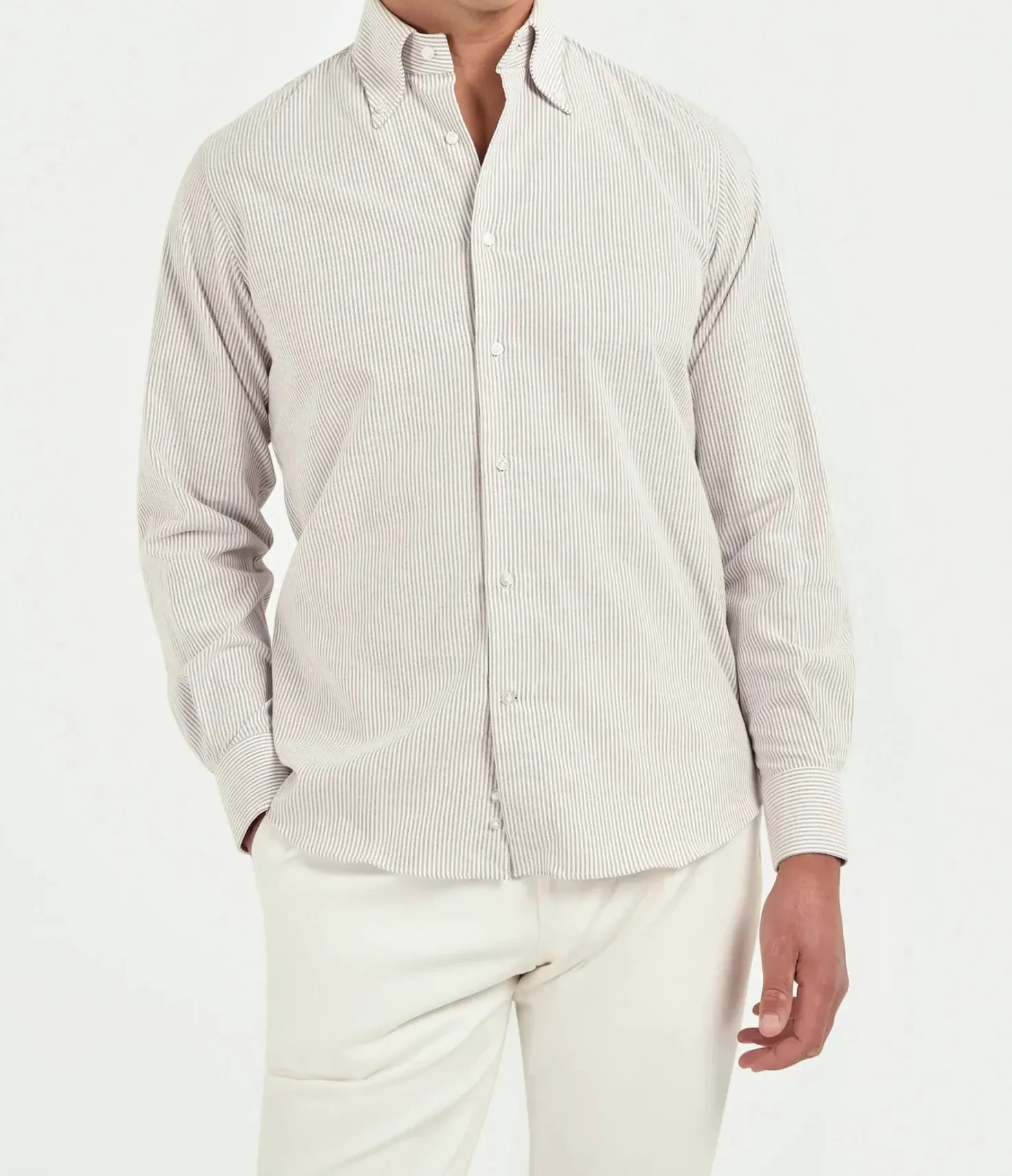 Chemise à col boutonné prune rayée en coton brossé - Made in Italy