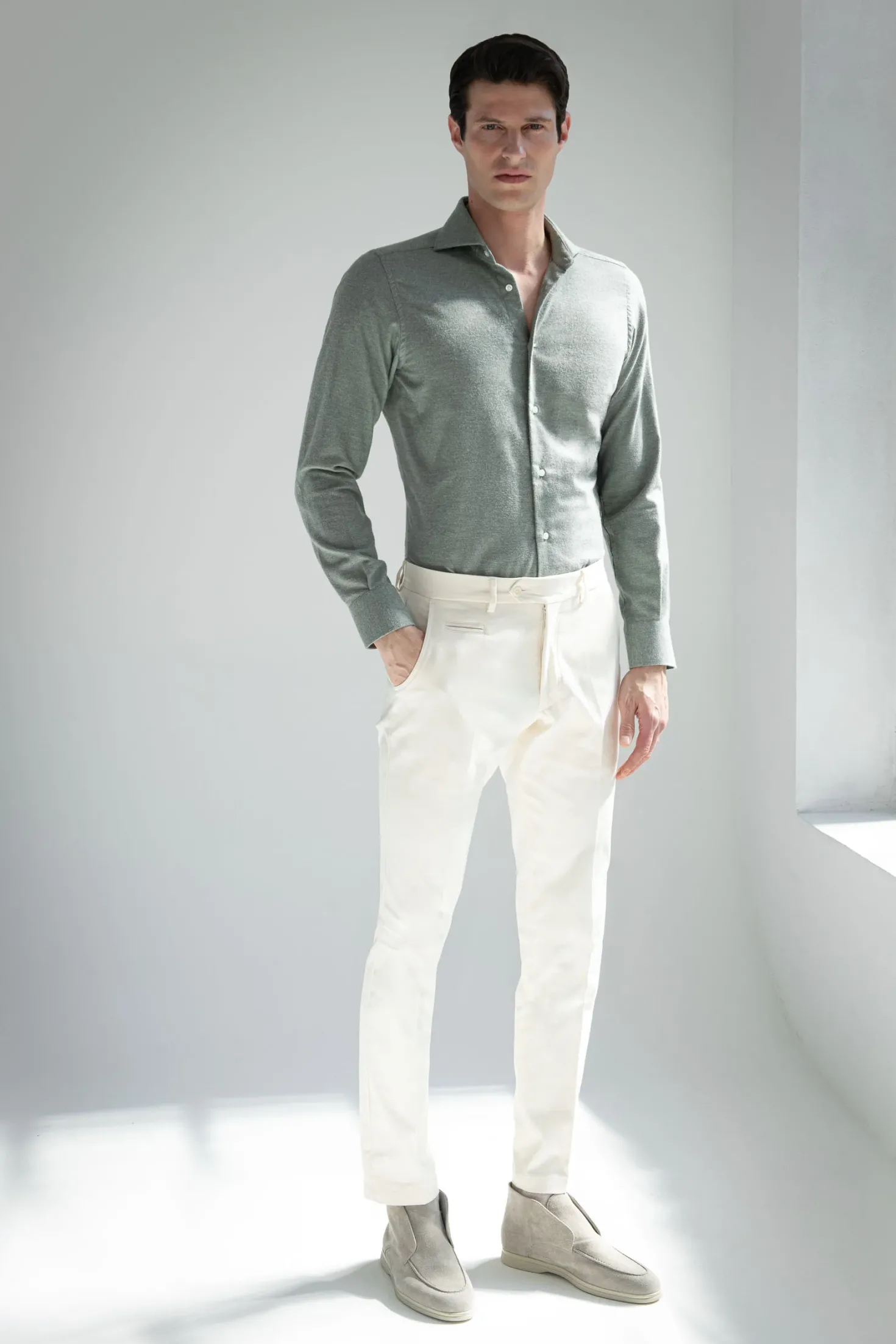 Chemise en cachemire et coton Sauge - Made in Italy