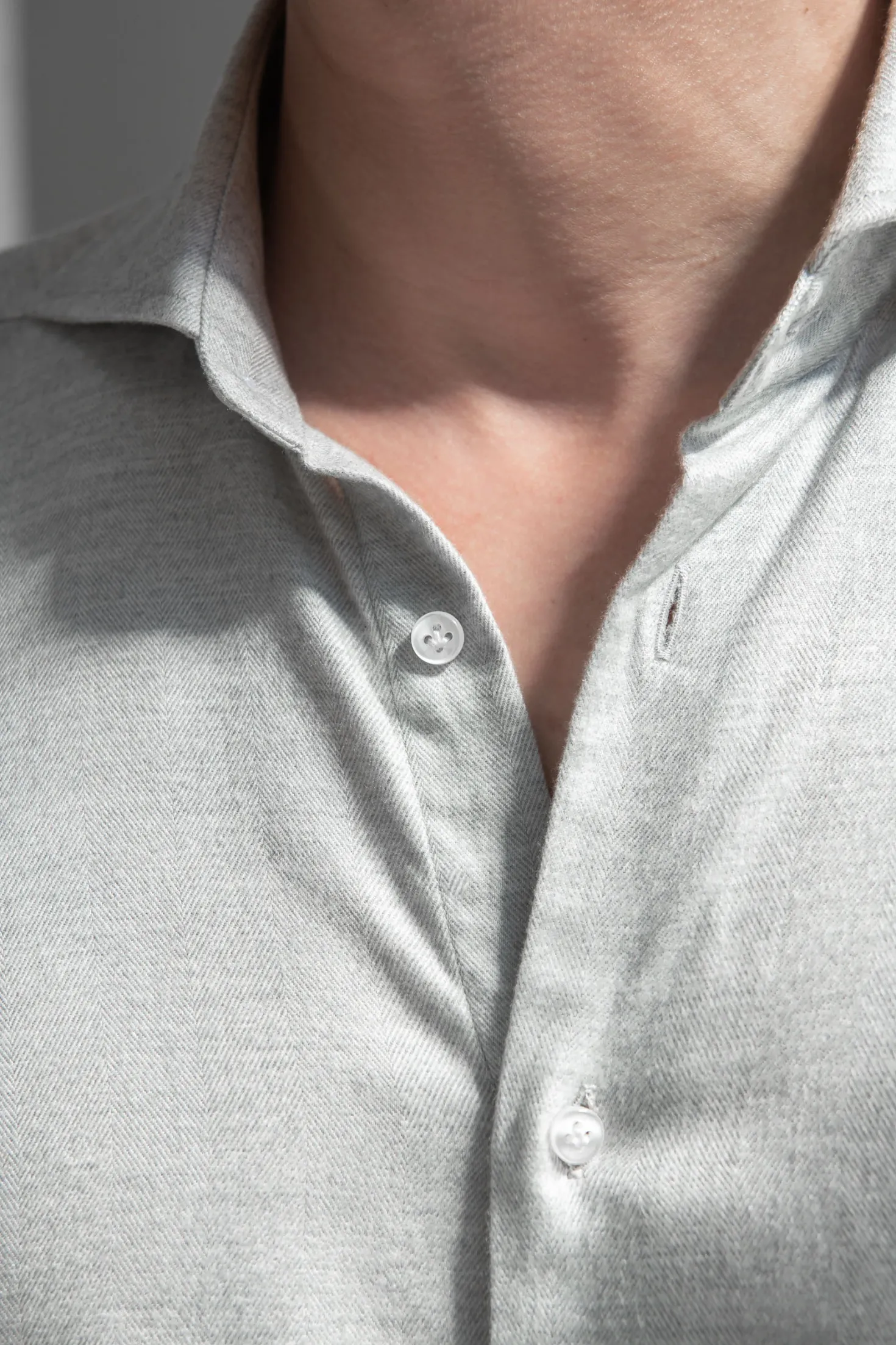 Chemise en coton et Tencel™ à chevrons gris clair - Made in Italy