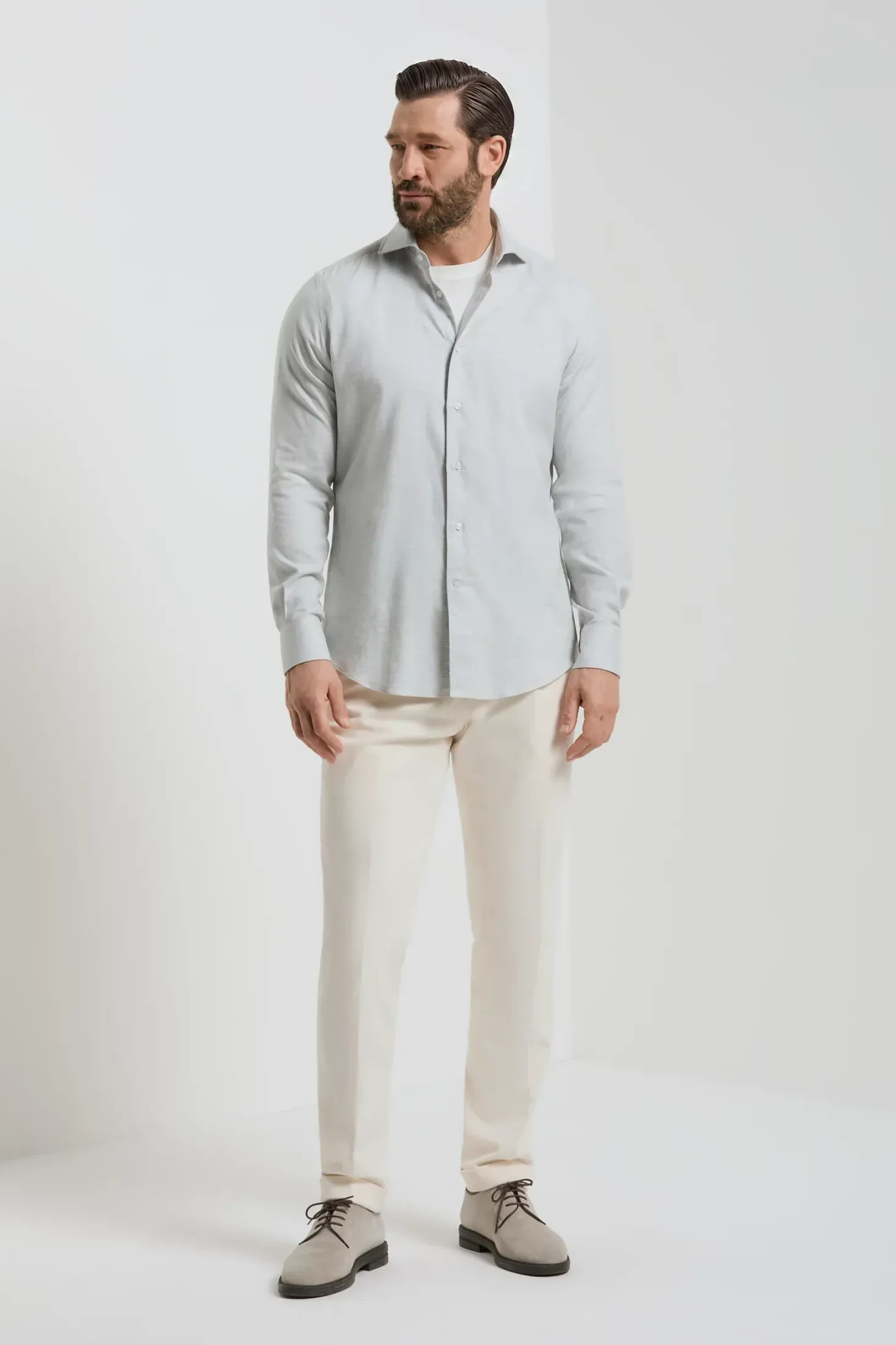 Chemise en coton et Tencel™ gris clair - Made in Italy