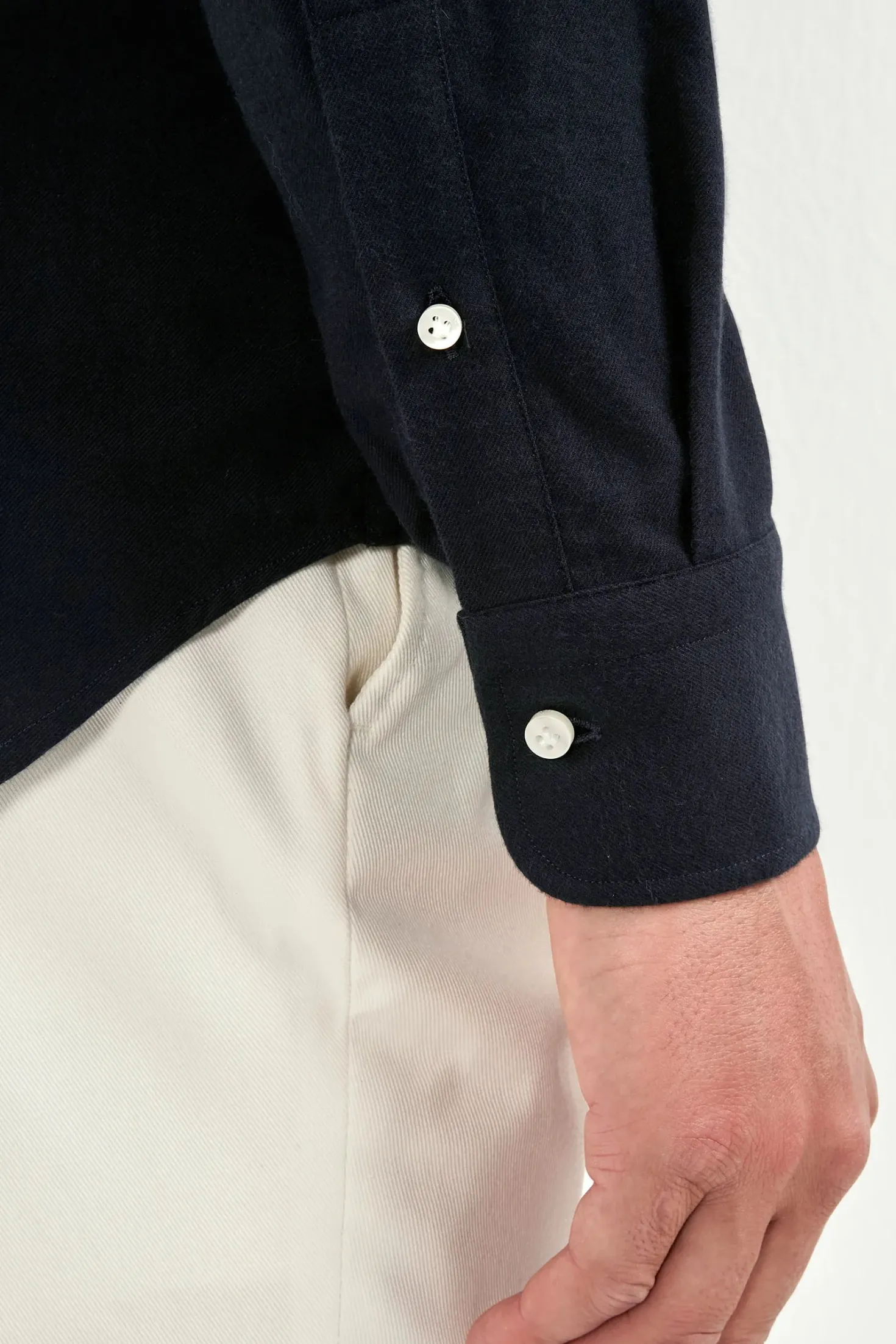 Chemise en coton gratté bleu marine - Made in Italy