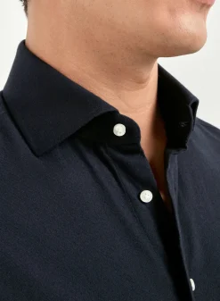 Chemise en coton gratté bleu marine - Made in Italy