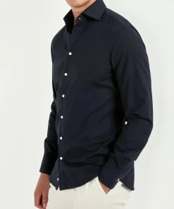 Chemise en coton gratté bleu marine - Made in Italy