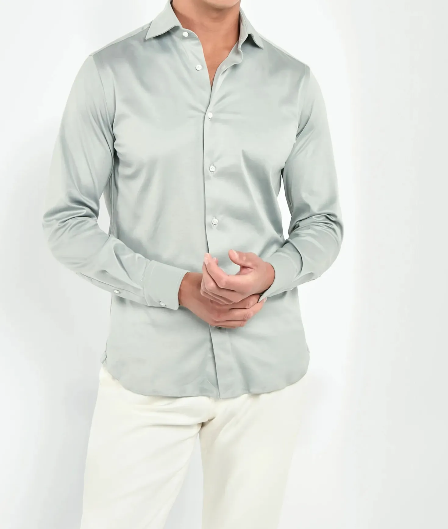 Chemise en coton mercerisé sauge clair - Made in Italy