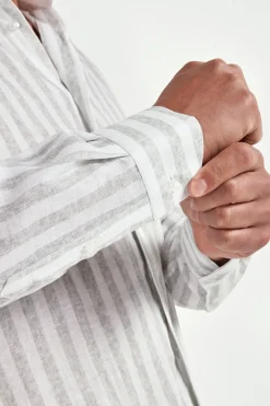 Chemise en lin et tencel rayée gris clair - Made in Italy
