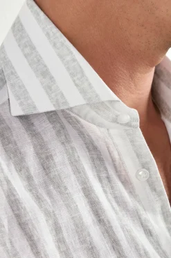 Chemise en lin et tencel rayée gris clair - Made in Italy