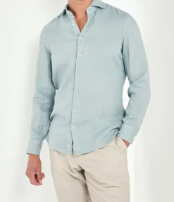 Chemise en lin teint en pièce sarcelle clair - Made in Italy