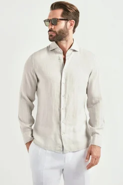 Chemise en lin teint en pièce stone clair - Made in Italy