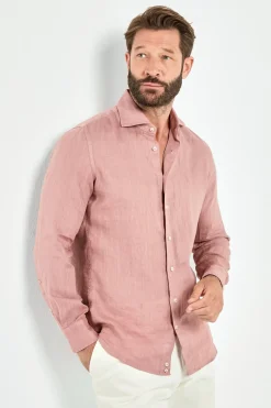 Chemise en lin teint en pièce vieux rose - Made in Italy