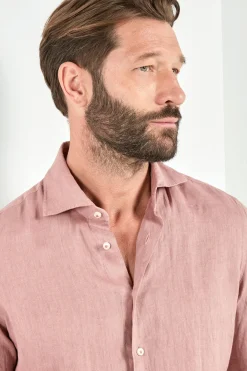 Chemise en lin teint en pièce vieux rose - Made in Italy