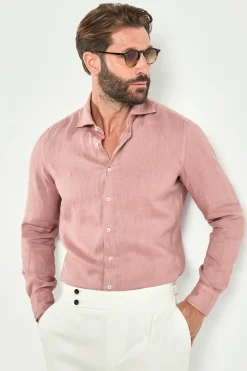 Chemise en lin teint en pièce vieux rose - Made in Italy