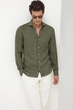 Chemise en lin verte - Made in Italy