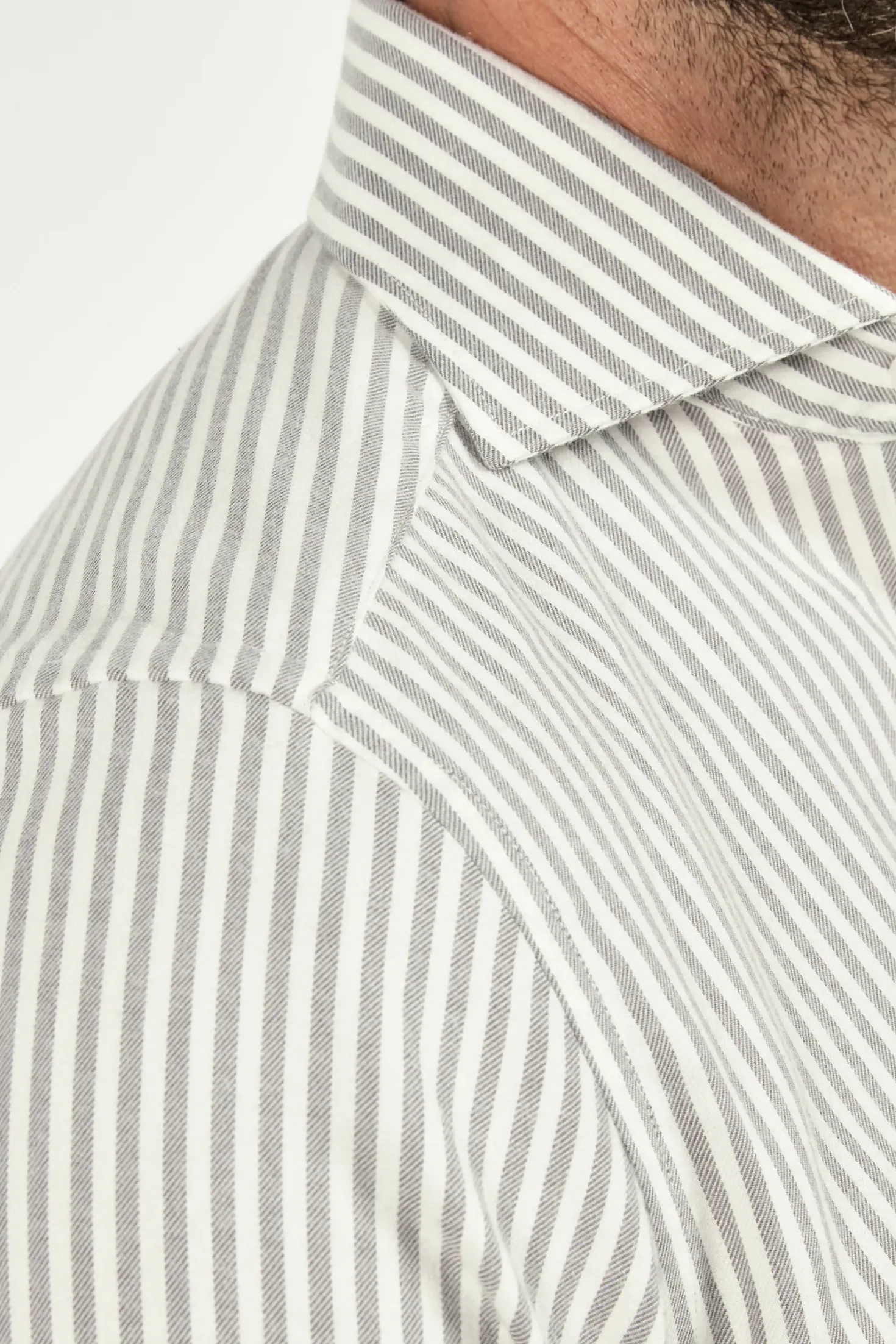 Chemise grise rayée en coton et cachemire - Made in Italy