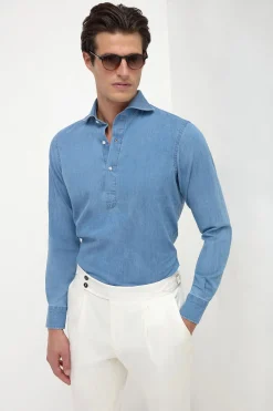 Chemise popover en denim bleu clair - Made in Italy