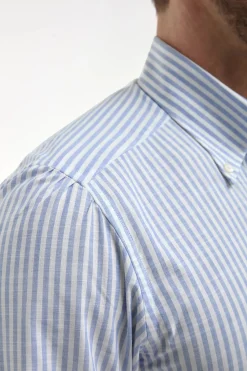 Chemise rayée bleu clair à col boutonné « collection Sartoriale » - Made in Italy