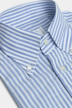 Chemise rayée bleu clair à col boutonné « collection Sartoriale » - Made in Italy