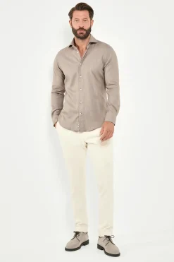 Chemise taupe en coton et Tencel™ - Made in Italy