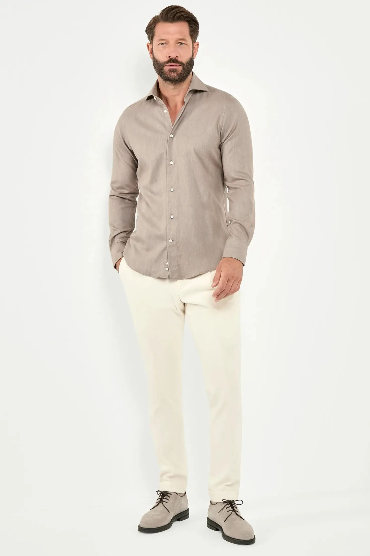 Chemise taupe en coton et Tencel™ - Made in Italy