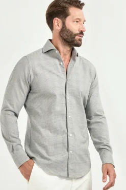 Chemise taupe Prince de Galles - Made in Italy