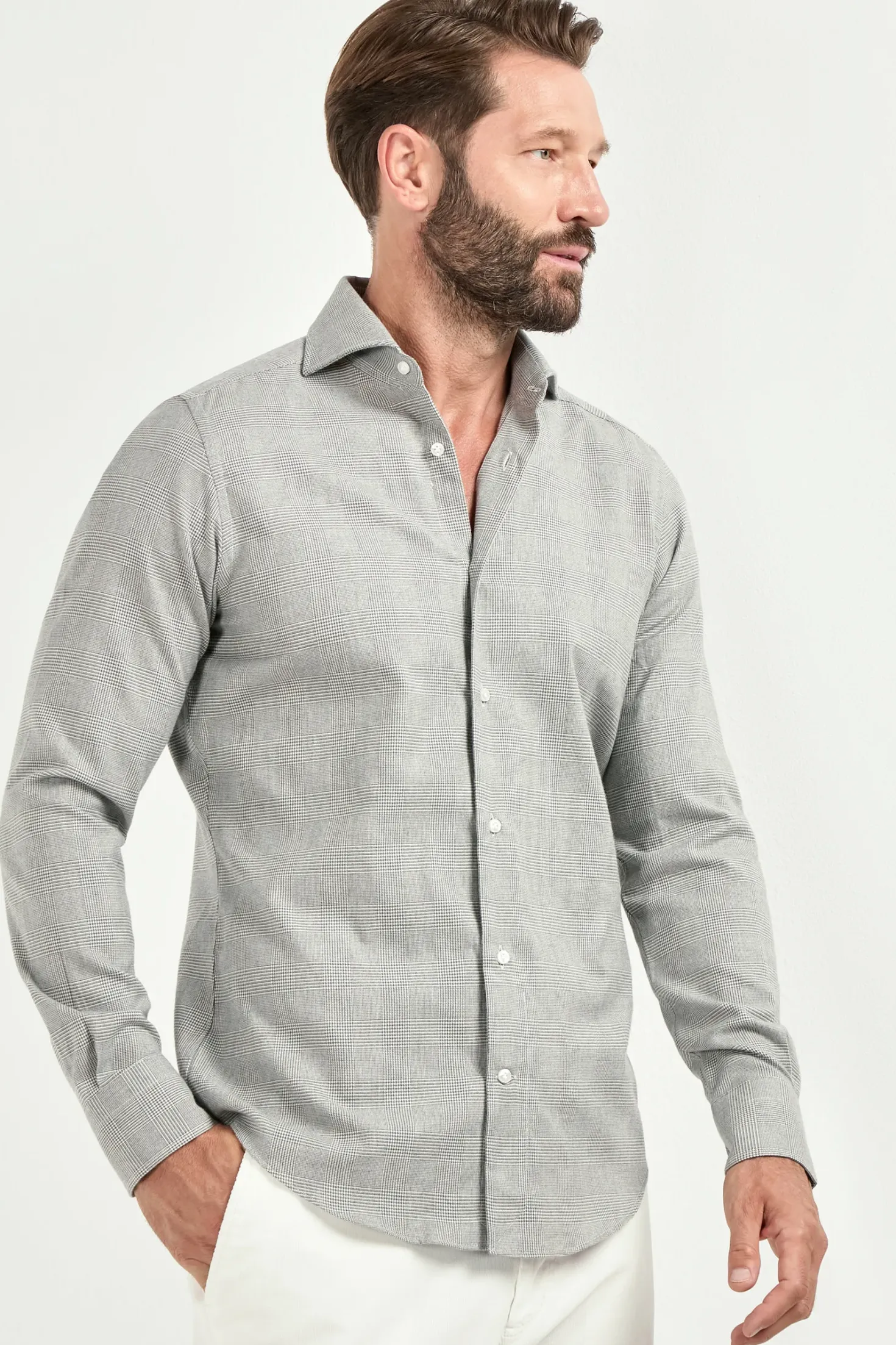 Chemise taupe Prince de Galles - Made in Italy