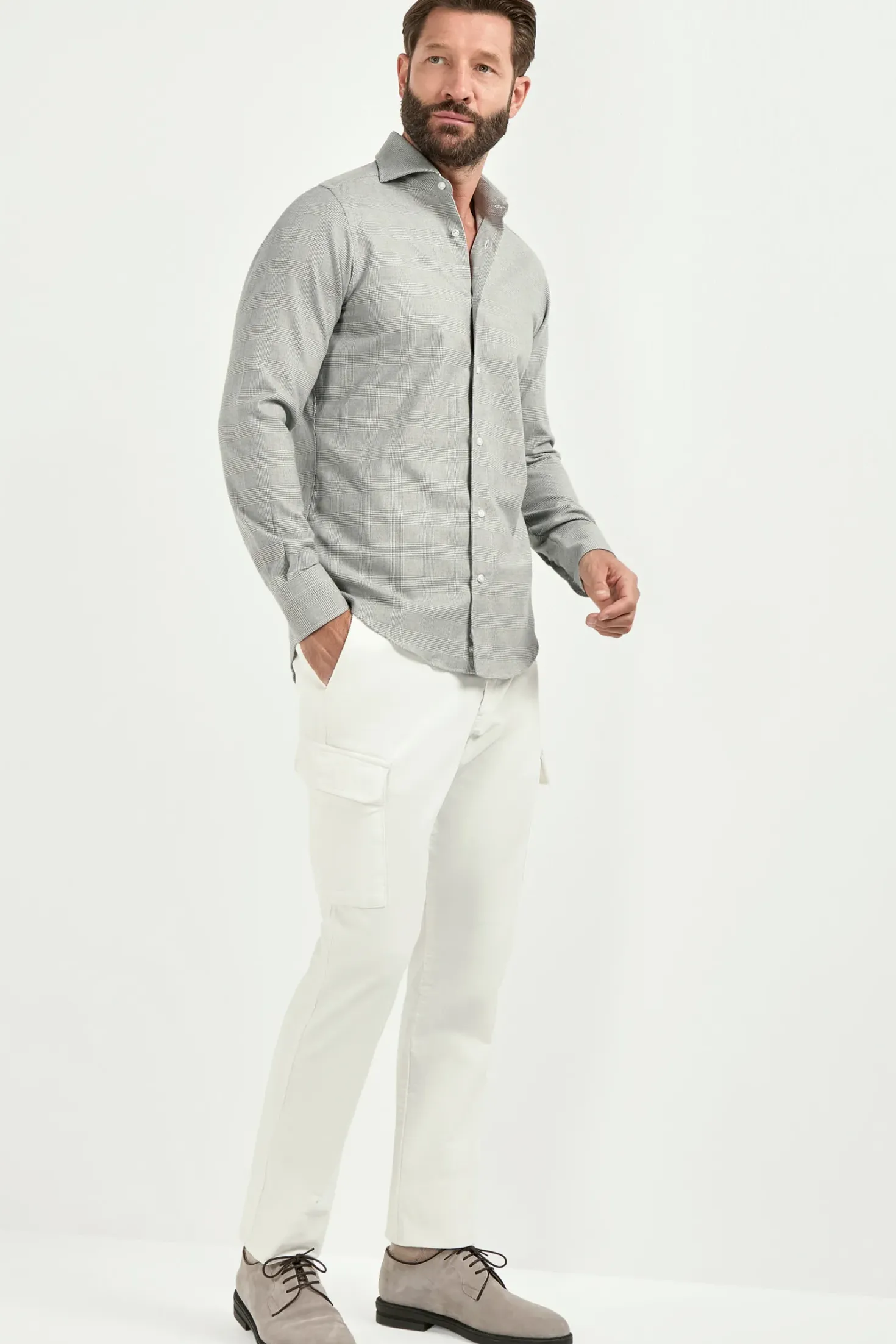 Chemise taupe Prince de Galles - Made in Italy