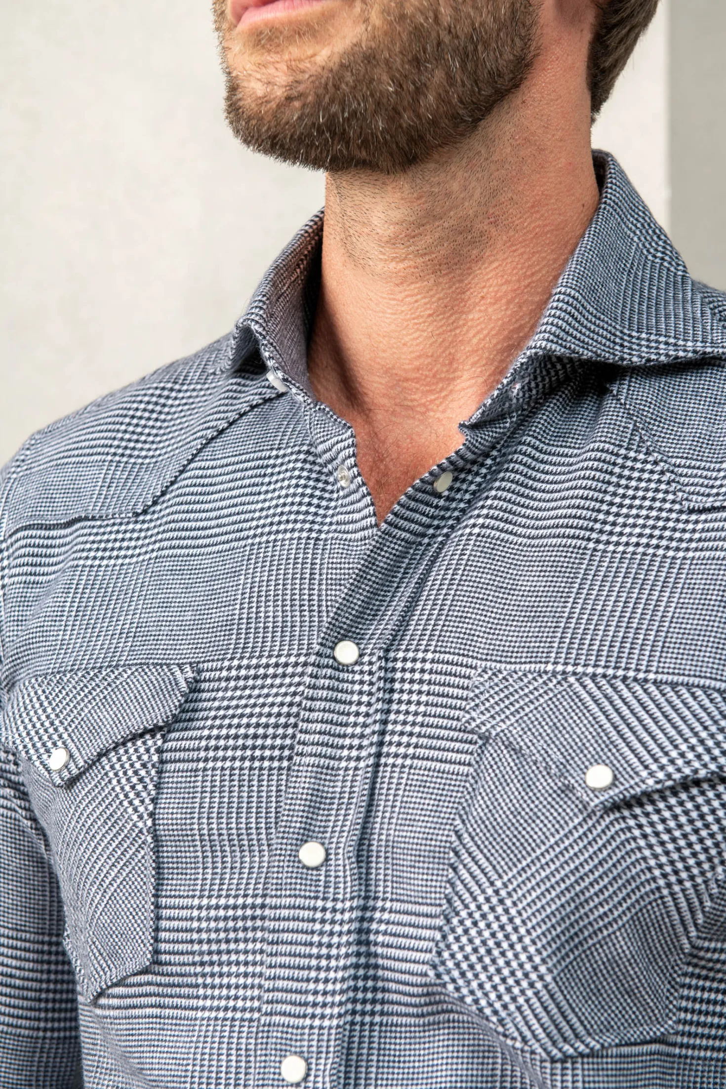 Chemise western bleue Prince de Galles - Made in Italy