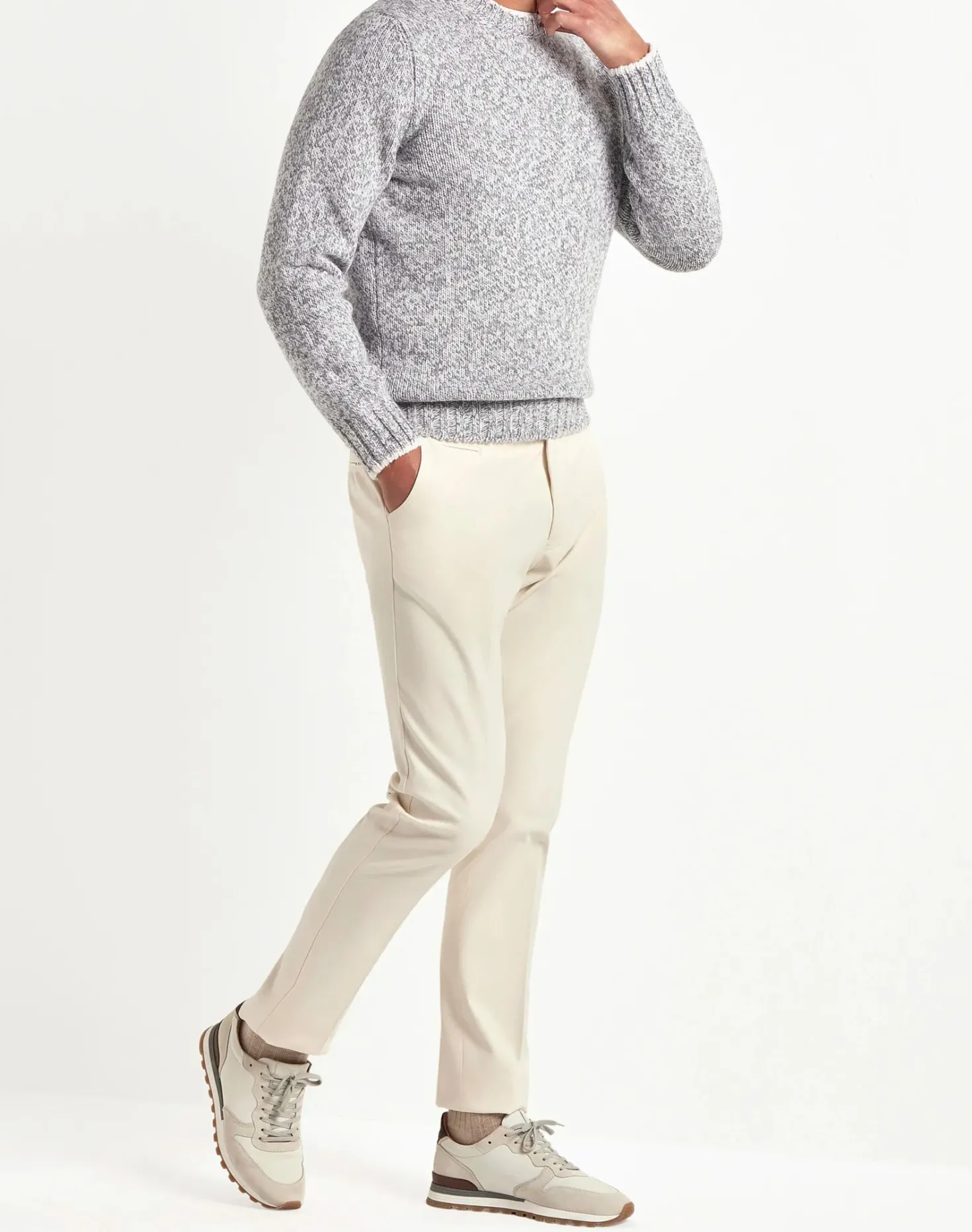 Col rond mouliné gris clair - Made in Italy
