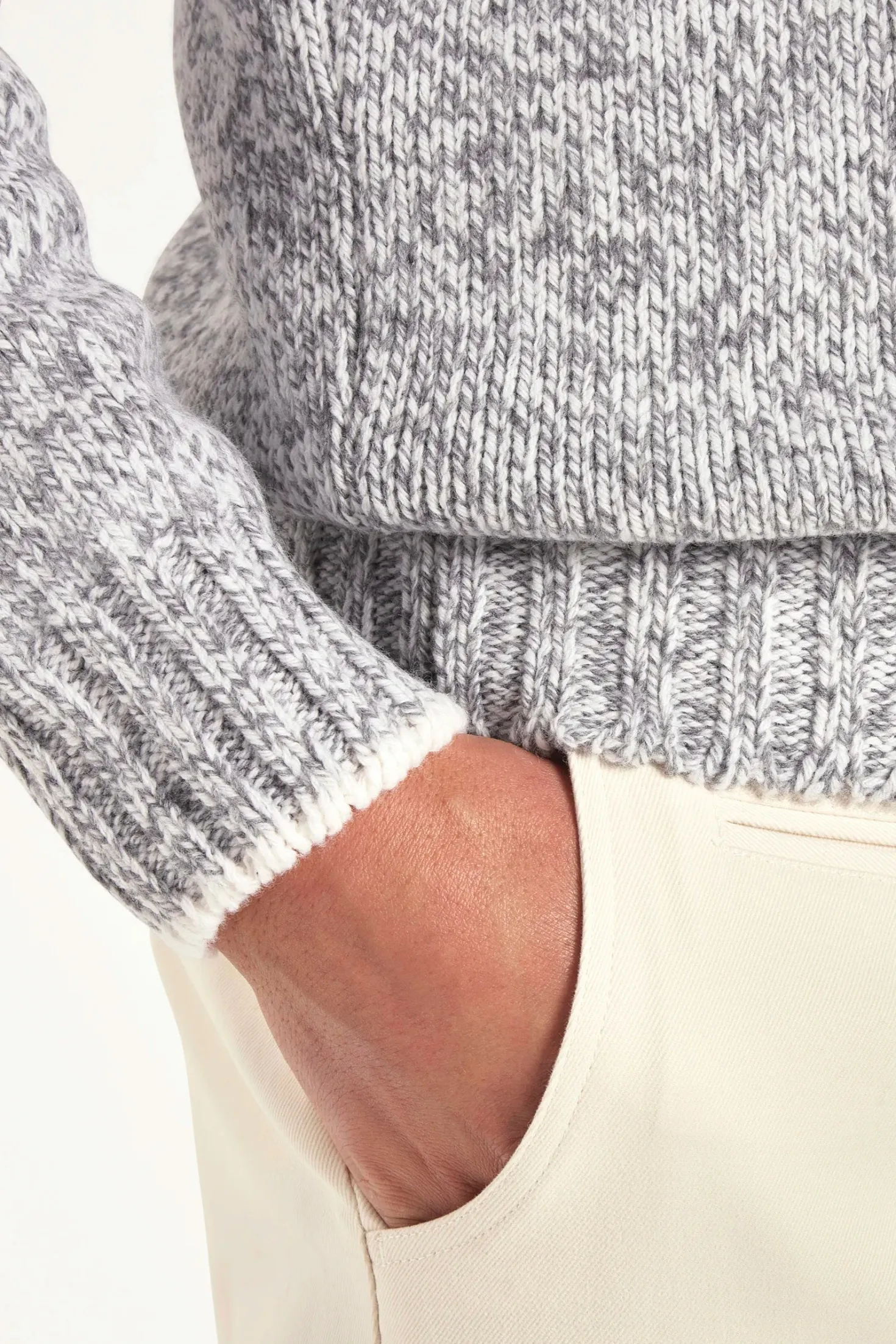 Col rond mouliné gris clair - Made in Italy