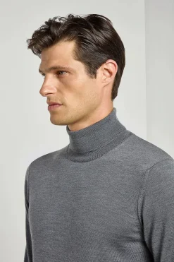 Col roulé anthracite en mérinos – Made in Italy