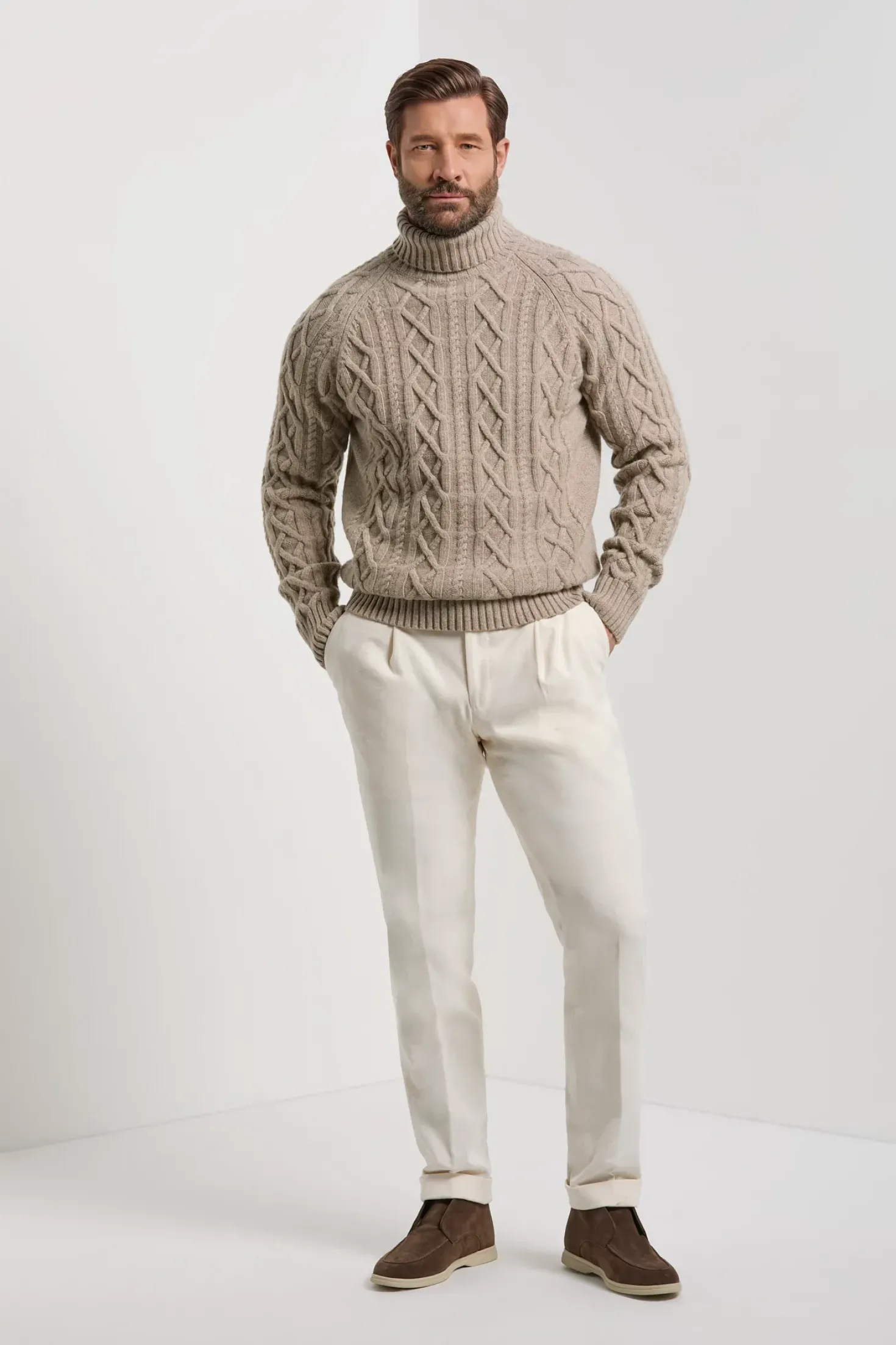 Col roulé Aran taupe - Made in Italy