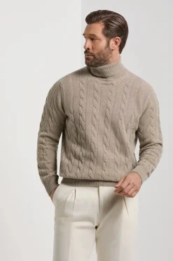 Col roulé taupe en maille torsadée – Made in Italy