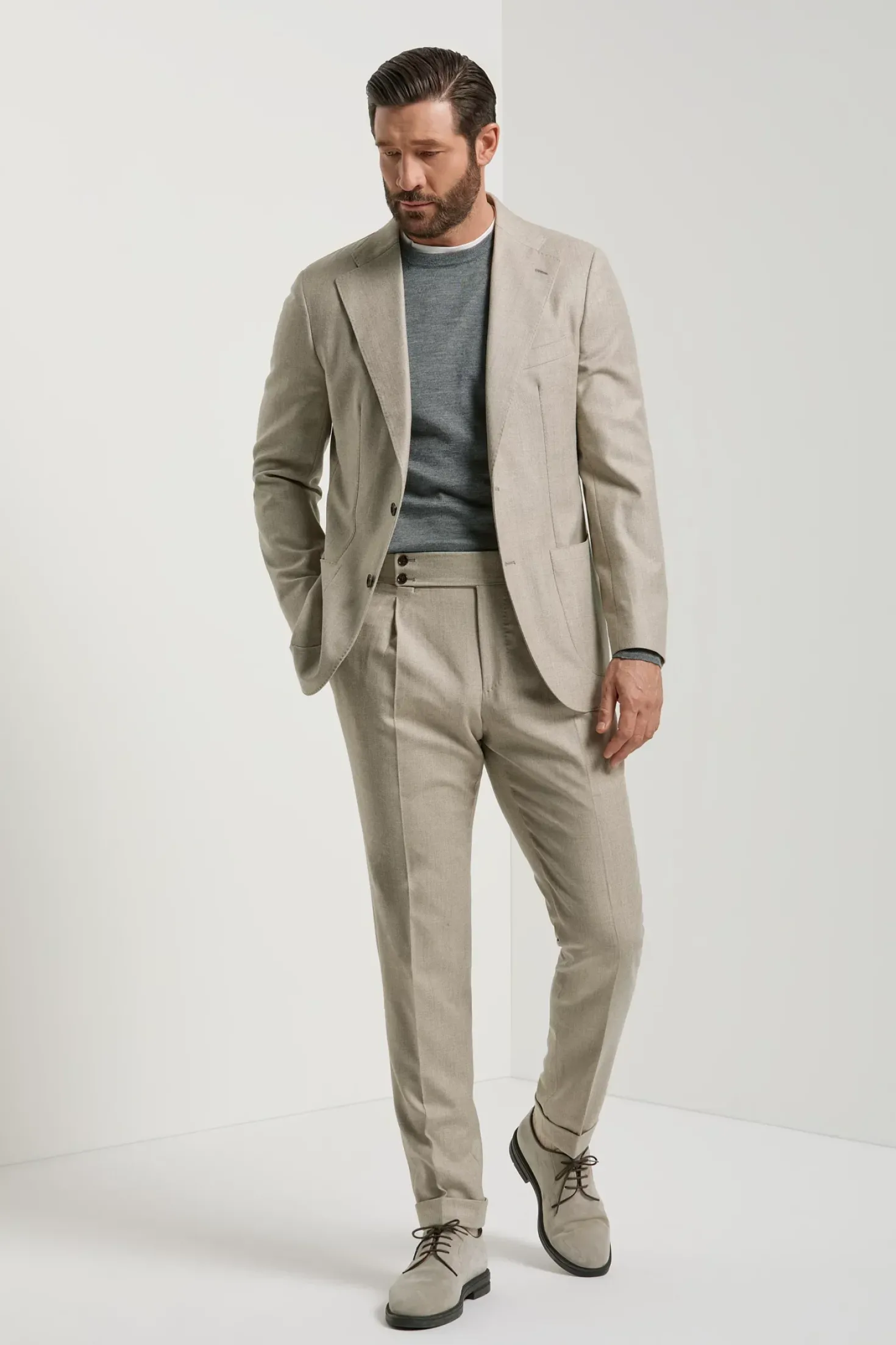 Costume beige à chevrons - Made in Italy