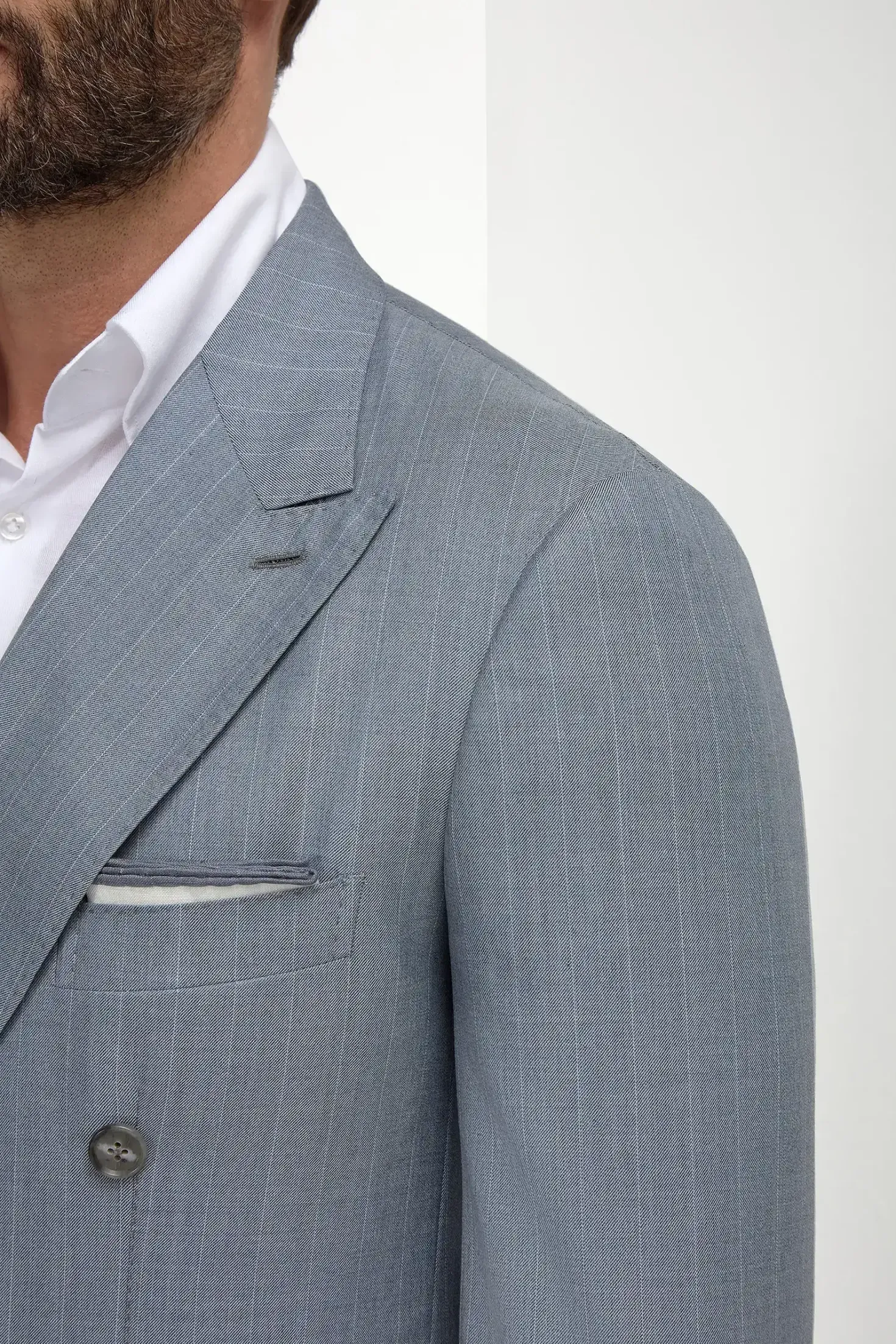 Costume Bleu clair croisé à rayures fines Super 150's - Made in Italy