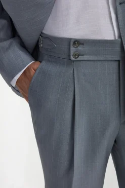 Costume Bleu clair croisé à rayures fines Super 150's - Made in Italy