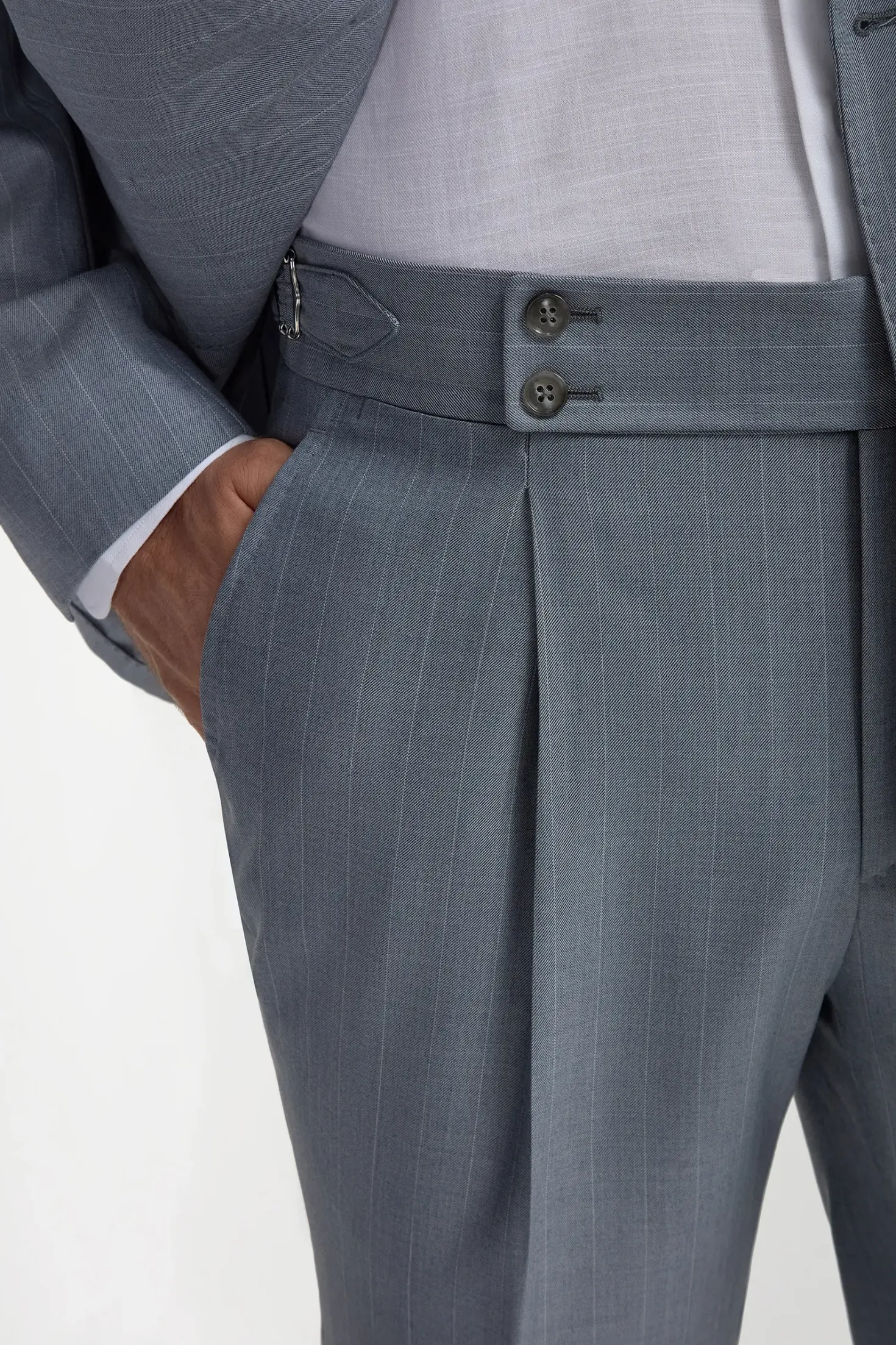 Costume Bleu clair croisé à rayures fines Super 150's - Made in Italy