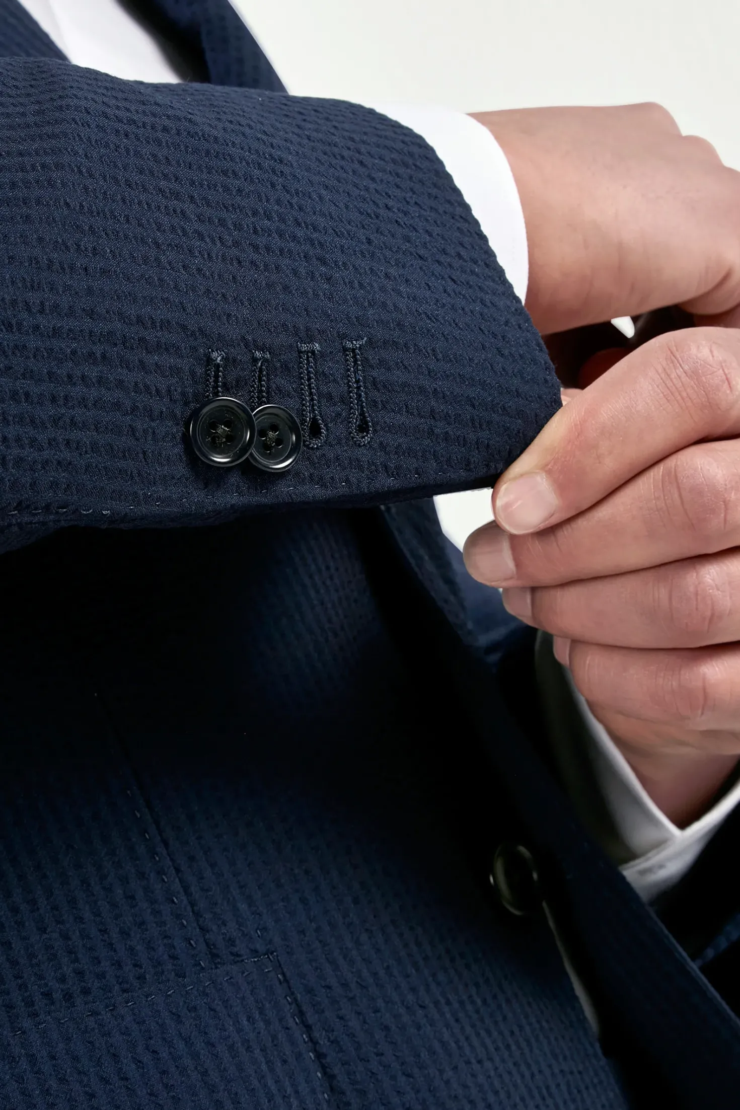 Costume bleu en laine et soie seersucker - Made in Italy