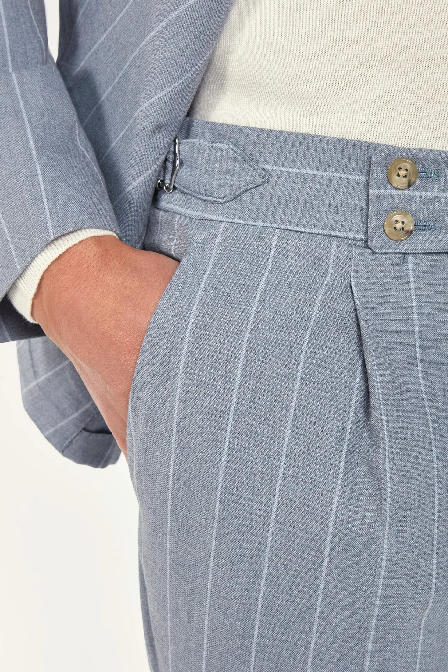 Costume croisé rayé bleu clair - Made in Italy